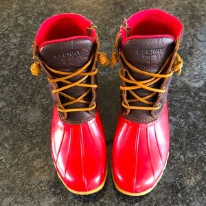 Sperry red and leather duck boots side zip 9.5